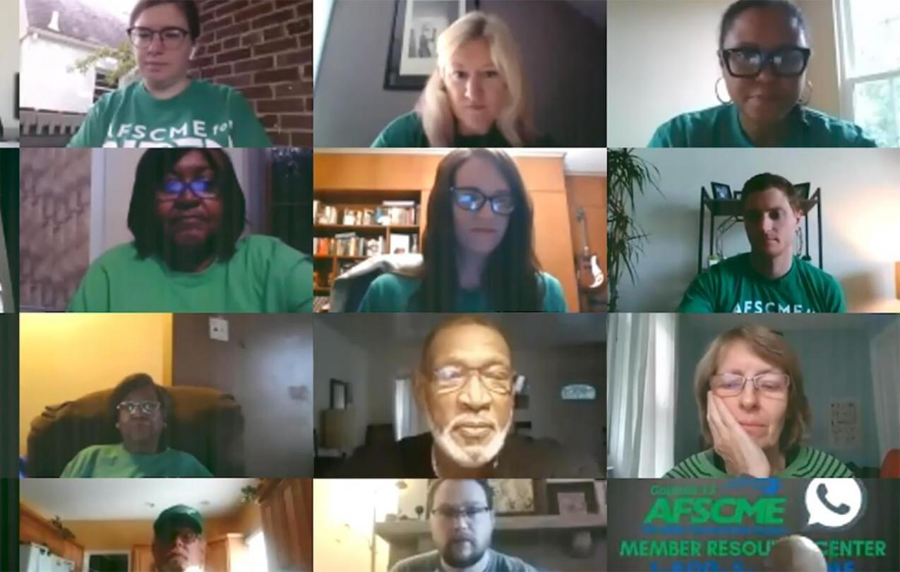 Volunteers wearing AFSCME green